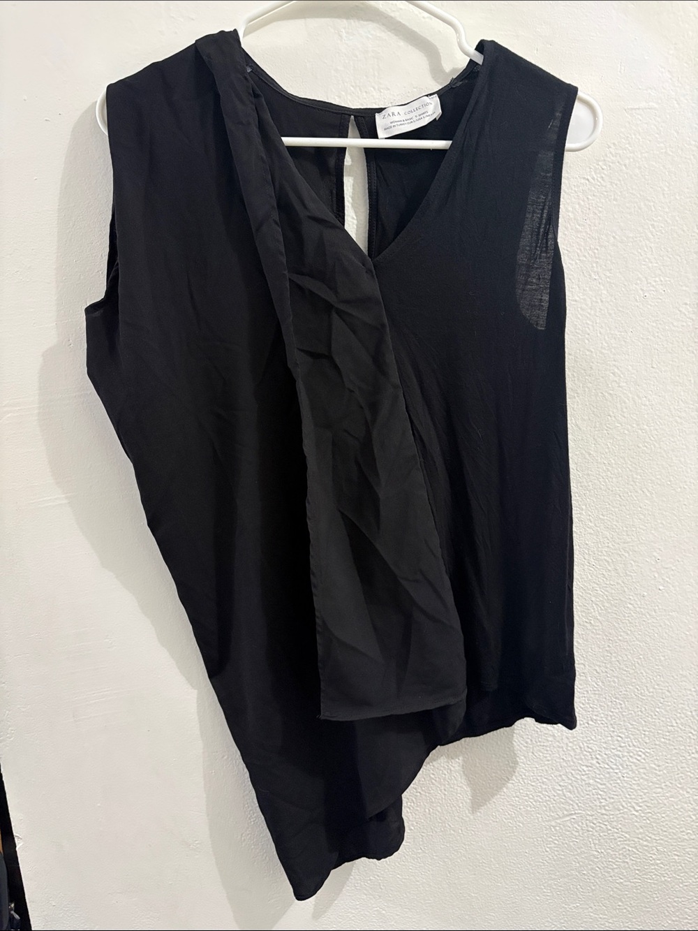 Zara Collection Asymmetrical Black Sleeveless Draped V-Neck Top T-Shirt